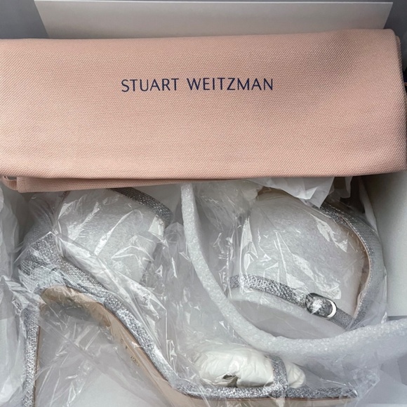 NWT Stuart Weitzman Nudistcurve 100 in Silver/New Noir 38.5 - Picture 4 of 5